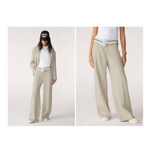 NWT BA&SH Women’s Harry Contrasting-Waistband Trousers in Beige  Size 3